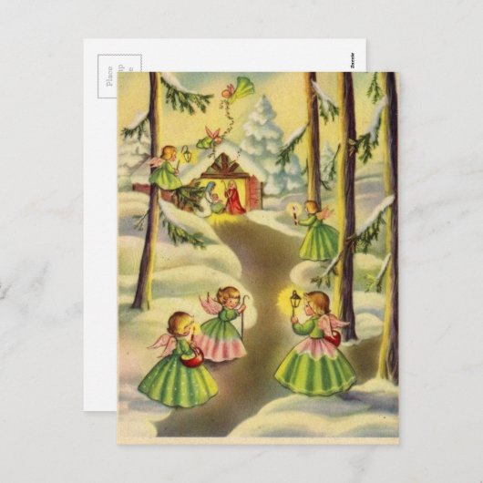 3つのヴィンテージクリスマスエンジェル シーズンポストカード (正面/裏面)