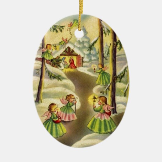 3つのヴィンテージクリスマスエンジェル セラミックオーナメント (正面)