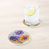 3つのヴィンテージパンジーの花の色鉛筆 コースター (側面)