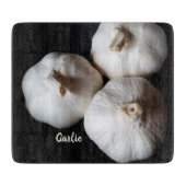 3つの丸ごと白ニンニク カッティングボード (正面)