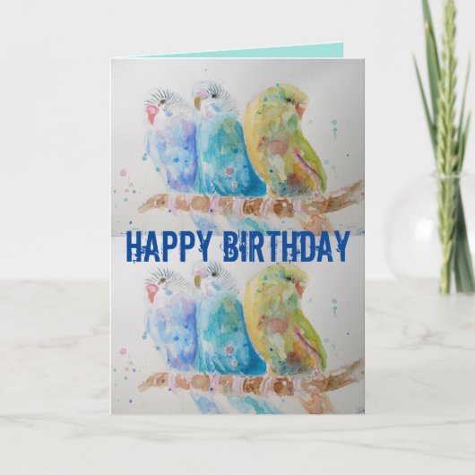 3つの仲間の座って青のブジウウォータカラーカード カード (正面)