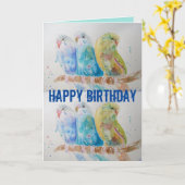 3つの仲間の座って青のブジウウォータカラーカード カード (黄色い花)