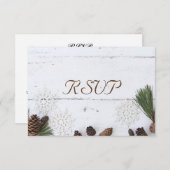 3つの入場の上等の冬Pineconeおよび雪片RSVP 出欠カード (正面/裏面)