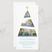 3つの写真のクリスマスツリーの細い休日カード シーズンカード (正面/裏面)