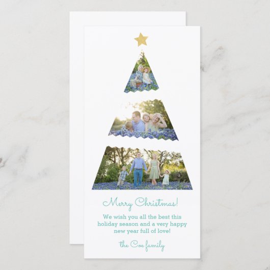 3つの写真のクリスマスツリーの細い休日カード シーズンカード (正面/裏面)