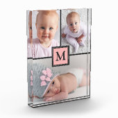 3つの写真のコラージュのピンクの灰色のパーソナライズな写真のブロック フォトブロック (左)