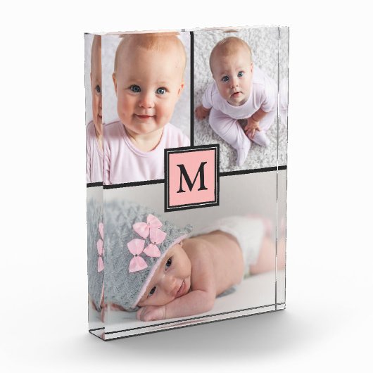 3つの写真のコラージュのピンクの灰色のパーソナライズな写真のブロック フォトブロック (左)