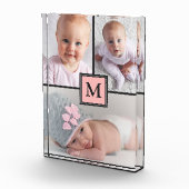 3つの写真のコラージュのピンクの灰色のパーソナライズな写真のブロック フォトブロック (右)