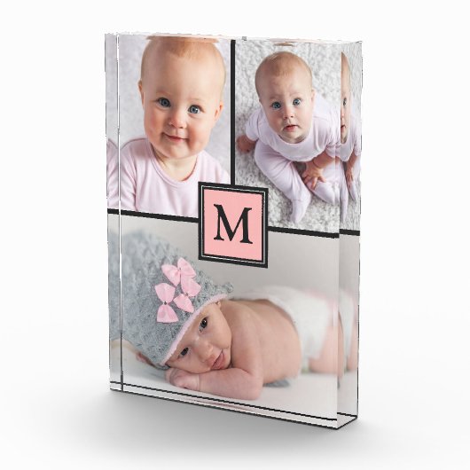 3つの写真のコラージュのピンクの灰色のパーソナライズな写真のブロック フォトブロック (右)