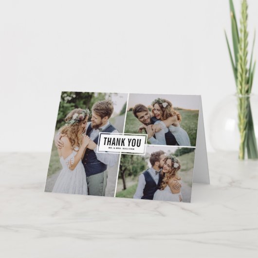 3つの写真のコラージュの結婚式は感謝していしています サンキューカード (正面)