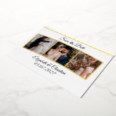 3つの写真のコラージュエレガント日付を保存 箔招待状 (回転した状態)