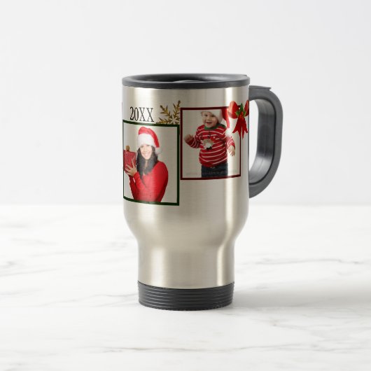 3つの写真のコラージュカスタムな年のクリスマスのマグ トラベルマグ (正面右)