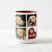 3つの写真のコラージュ犬の名前の赤いハート マグカップ (中央)