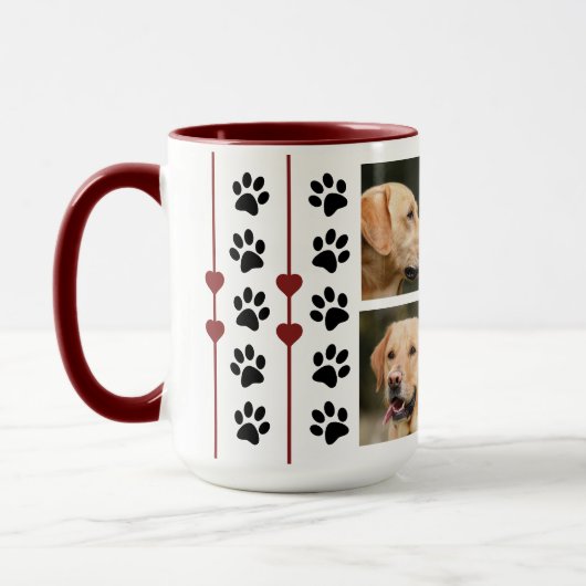 3つの写真のコラージュ犬の名前の赤いハート マグカップ (左)