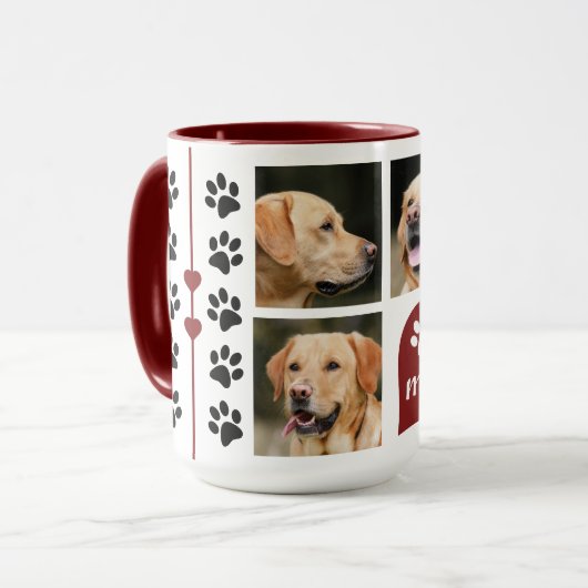 3つの写真のコラージュ犬の名前の赤いハート マグカップ (正面左)
