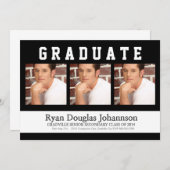 3つの写真のスポーティな男性の卒業パーティー 招待状 (正面/裏面)