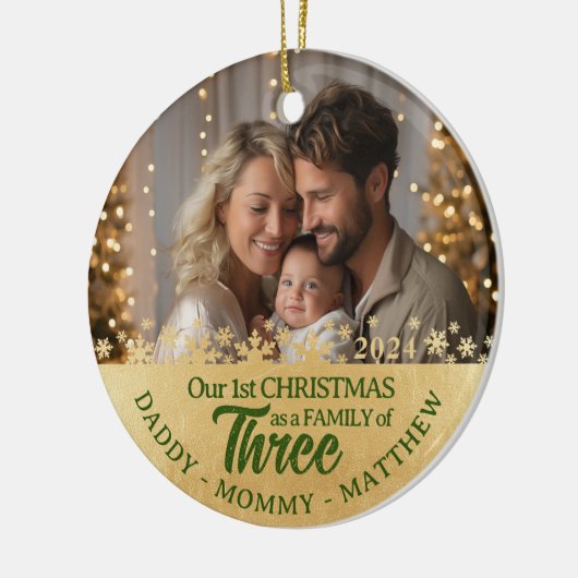 3つの写真のファミリーオーナメント初めてのクリスマス セラミックオーナメント (左)