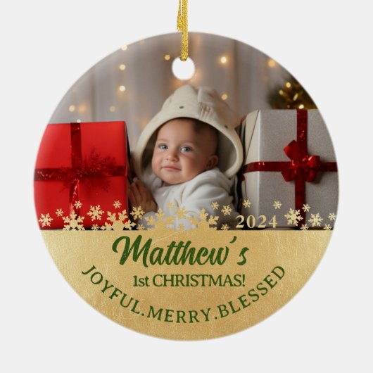 3つの写真のファミリーオーナメント初めてのクリスマス セラミックオーナメント (裏面)