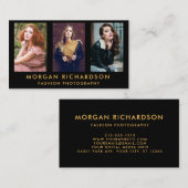 3つの写真のモダンなカメラマンの黒および金ゴールド 名刺 (正面/裏面)