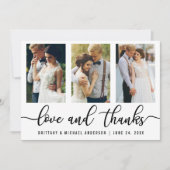3つの写真のモダンな結婚式の愛および感謝 サンキューカード (正面)