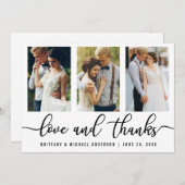 3つの写真のモダンな結婚式の愛および感謝 サンキューカード (正面/裏面)