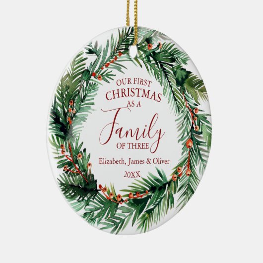 3つの写真の家族としての初めてのクリスマス セラミックオーナメント (右)