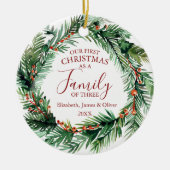 3つの写真の家族としての初めてのクリスマス セラミックオーナメント (正面)