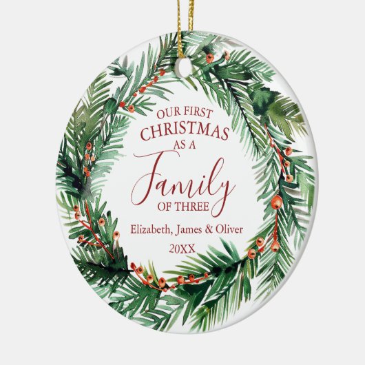 3つの写真の家族としての初めてのクリスマス セラミックオーナメント (左)
