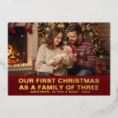3つの写真の家族としての初めてのクリスマス 箔シーズンカード (正面)