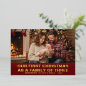 3つの写真の家族としての初めてのクリスマス 箔シーズンカード (立ち正面)