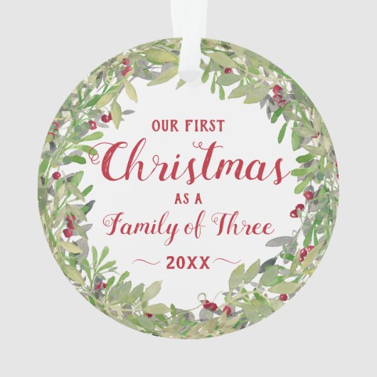 3つの写真の家族としての第1のクリスマスリース オーナメント (裏面)