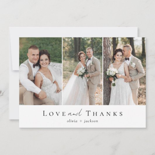 3つの写真の愛感謝していと結婚の サンキューカード (正面)