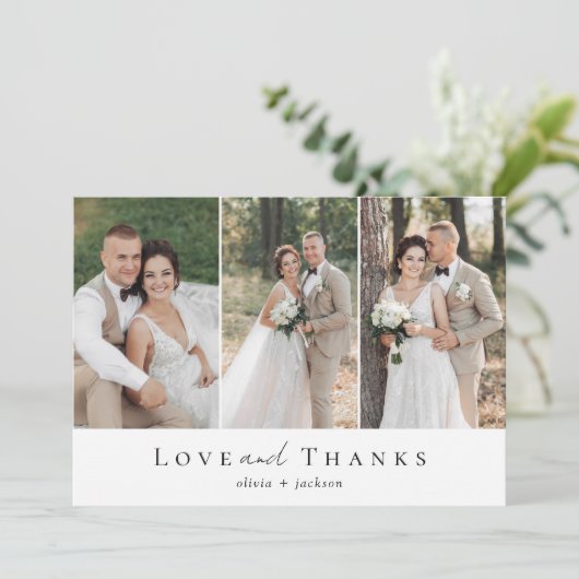 3つの写真の愛感謝していと結婚の サンキューカード (スタンド正面)