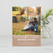 3つの写真の招待状を結婚するかわいいハートのバーラップ 招待状 (スタンド正面)