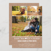 3つの写真の招待状を結婚するかわいいハートのバーラップ 招待状 (正面/裏面)