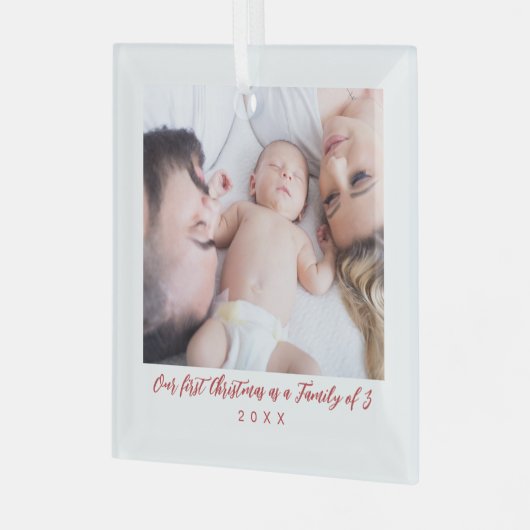 3つの写真の最初のクリスマスファミリー ガラスオーナメント (正面左)