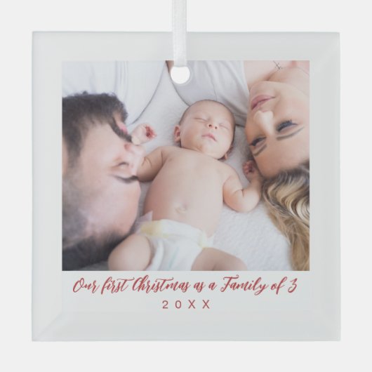 3つの写真の最初のクリスマスファミリー ガラスオーナメント (正面)