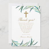 3つの写真の緑の最初の聖餐式 サンキューカード (裏面)