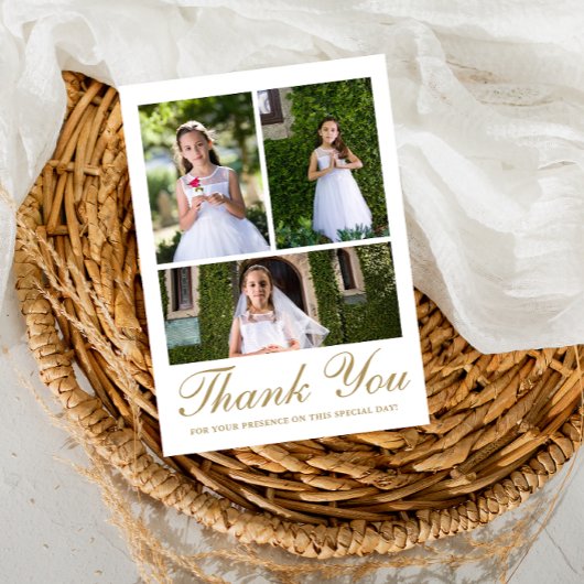 3つの写真の緑の最初の聖餐式 サンキューカード