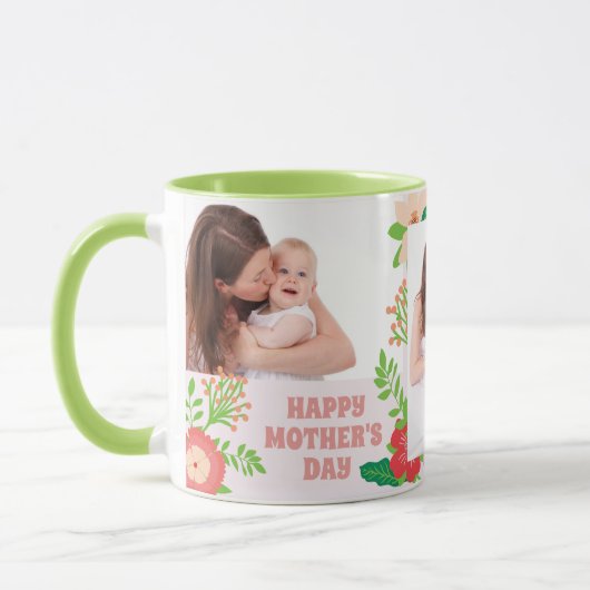 3つの写真の花の母の日のコーヒー・マグ マグカップ (左)