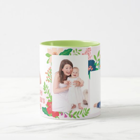 3つの写真の花の母の日のコーヒー・マグ マグカップ (中央)