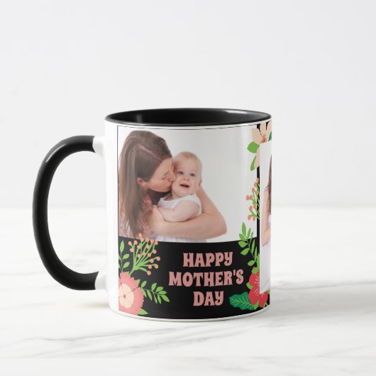 3つの写真の花の母の日のブラックコーヒーのマグ マグカップ (左)