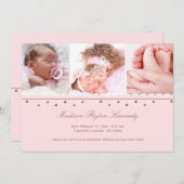 3つの写真の花輪の女の子の誕生の発表 案内状 (正面/裏面)