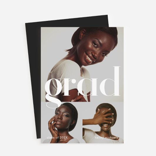 3つの写真コラージュ白黒卒業パーティー 招待状