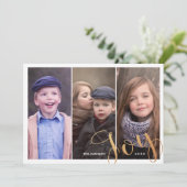 3つの写真コラージュ金ゴールドジョークリスマスフォト シーズンカード (スタンド正面)