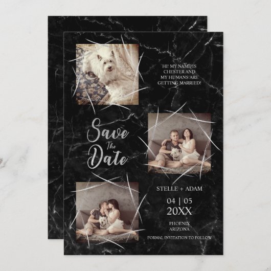 3つの写真ドッグ結婚の婚約大理石フェイク石 (正面/裏面)