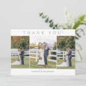 3つの写真モダンフローラのアウトラインほこりっぽい青 サンキューカード (スタンド正面)