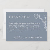 3つの写真モダンフローラのアウトラインほこりっぽい青 サンキューカード (裏面)