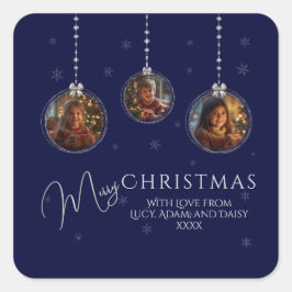 3つの写真海軍と銀のクリスマス スクエアシール