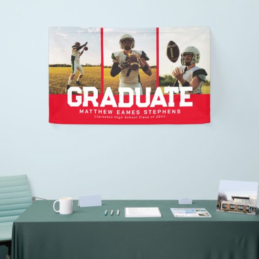 3つの写真生はっきりした成者スポーティな赤い卒業 横断幕 (トレードショー)